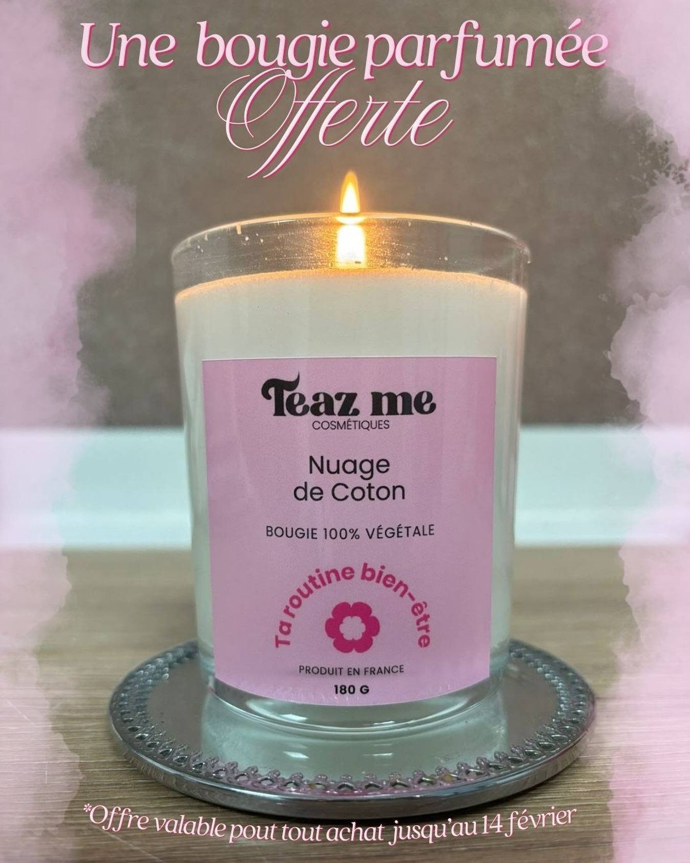 🚨 On te gâte cette année 😜
Pour tout achat sur le site internet (lien en bio) on t’offre une bougie aux huiles végétales, parfumée fleur de coton, pour ton intérieur 🌸

Dans la limite des stocks disponibles 

#cocooningvibes #rituels #bougieparfumée #teazme